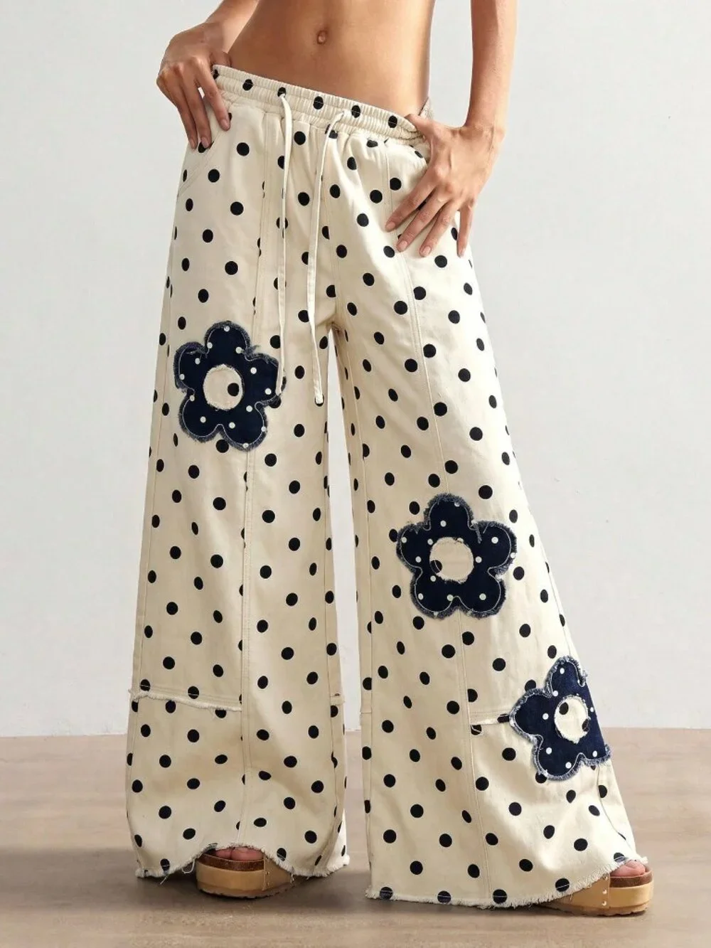 Multicolor Casual Boho Women's Polka Dot Patchwork Loose Wide Leg Pants